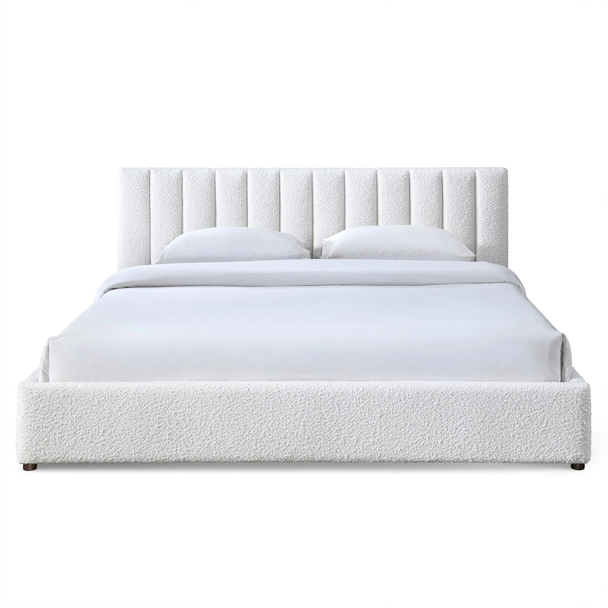 Queen Upholstered Platform Bed White Boucle Fabric H955