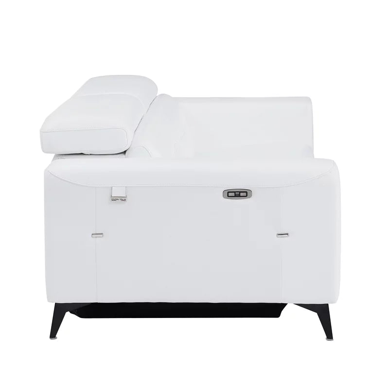 White Italian Leather Power Recliner Sofa T553