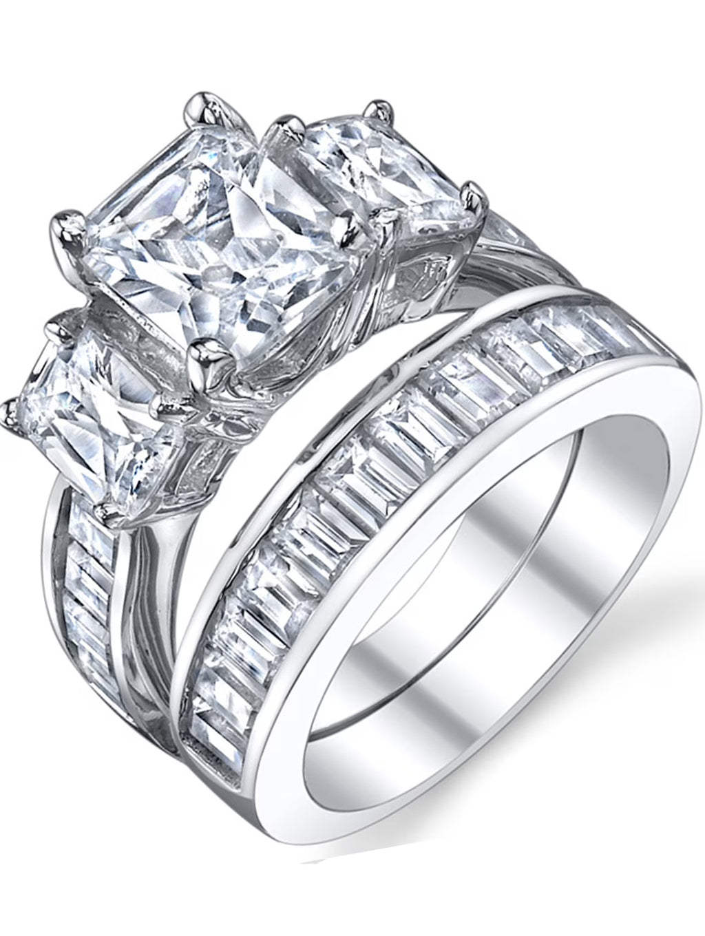 Sterling Silver Cubic Zirconia Engagement Ring Set Size 7 C140883
