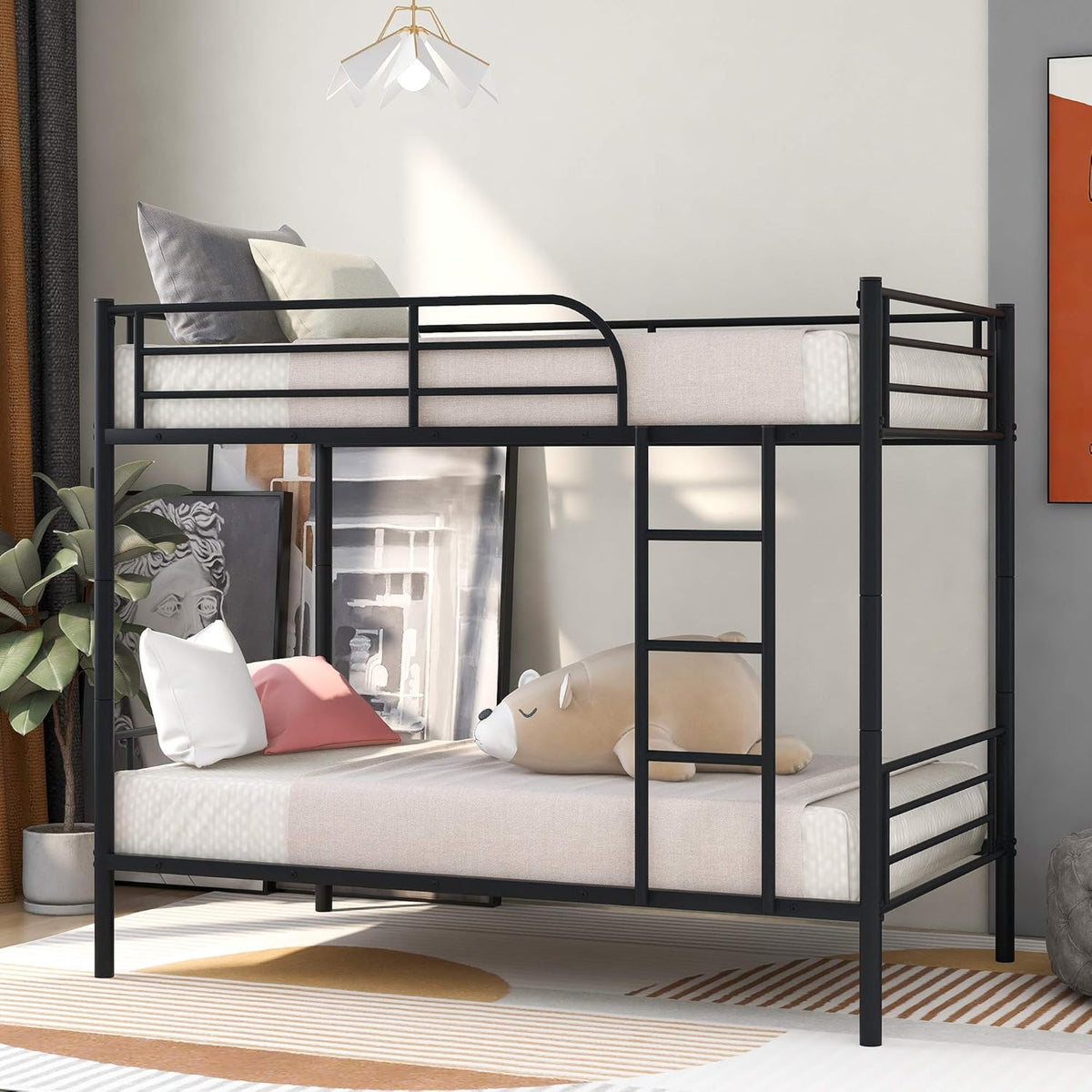 Black Twin Metal Bunk Bed with Trundle C346