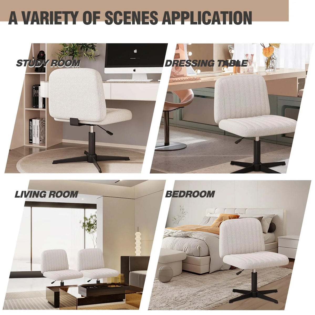 Armless Wide Seat Ergonomic Swivel Office Chair U925