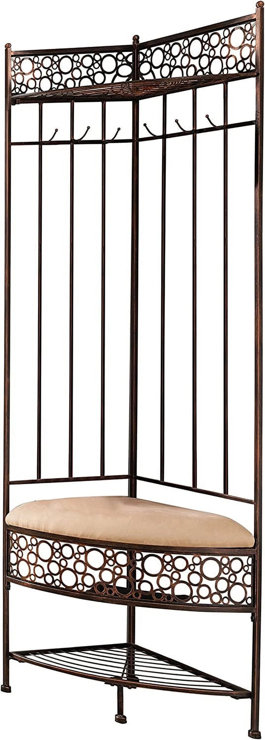 Brushed Copper Metal Storage Bench with Coat Rack L8860