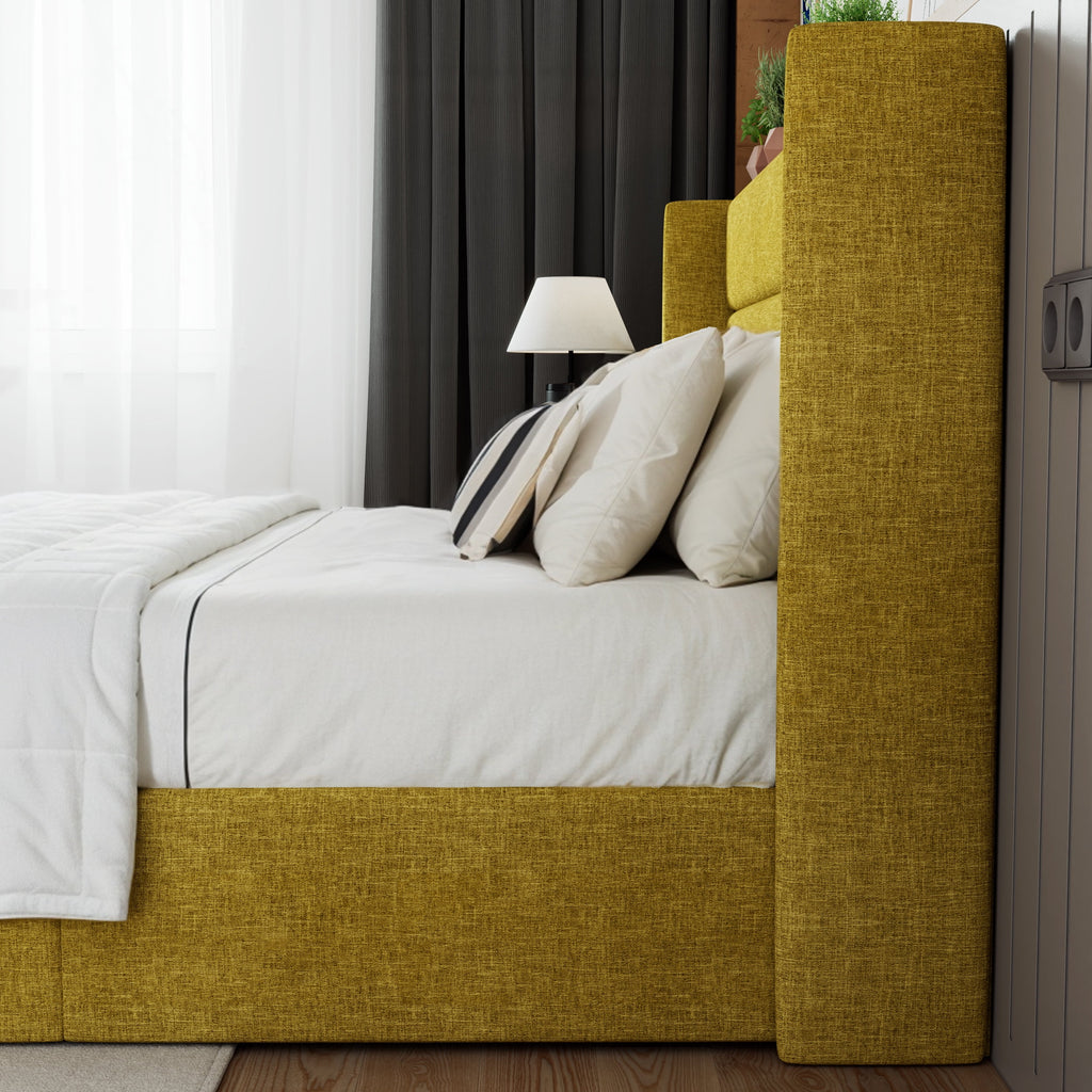 Beige Queen Size Lift Up Platform Bed Frame with Headboard N259