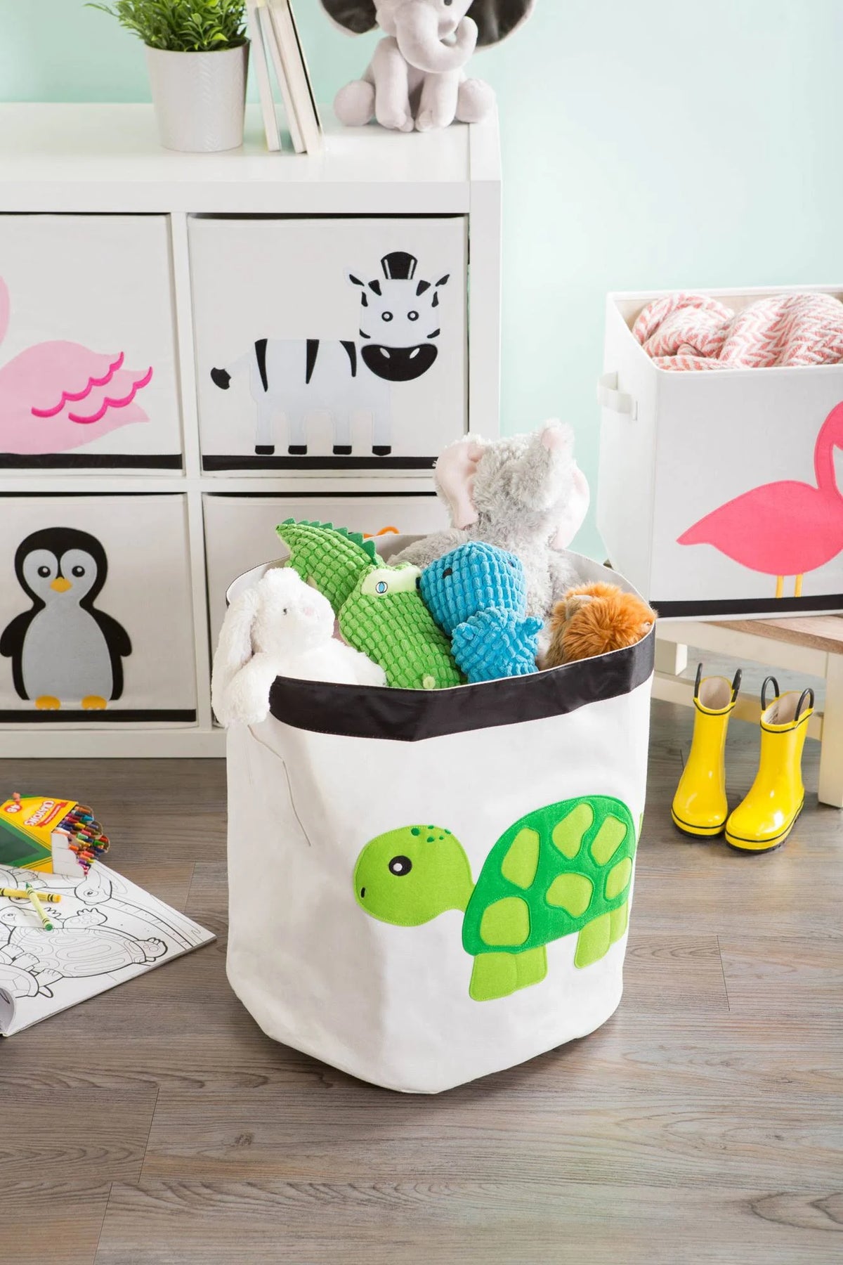 Green and White Turtle Themed Storage Basket L129750