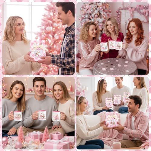 6 Sets Pink Ceramic Christmas Mugs 12 oz Y34986
