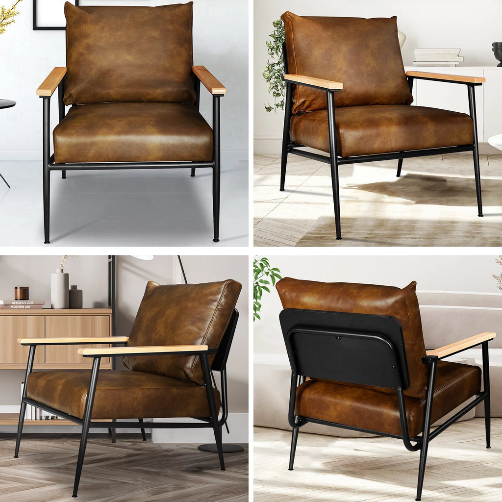 Brown PU Leather Accent Chair H1321