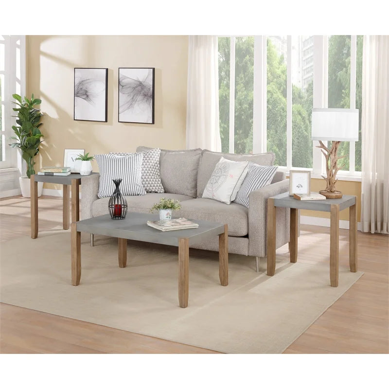 36"L Faux Concrete and Wood Coffee Table Y539