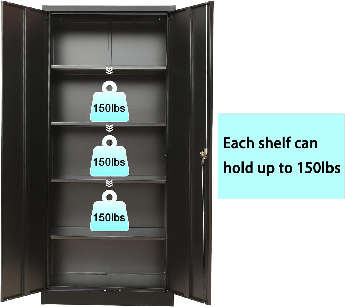 Lockable Steel Storage Cabinet with 2 Doors and 4 Shelves D7007