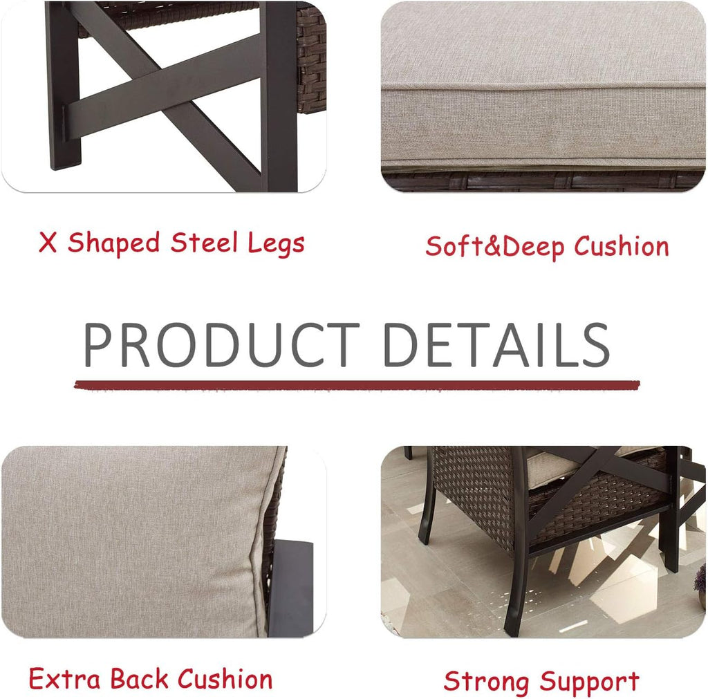 5 Piece Outdoor Wicker Conversation Sofa Set with Cushion and Coffee Table I7118