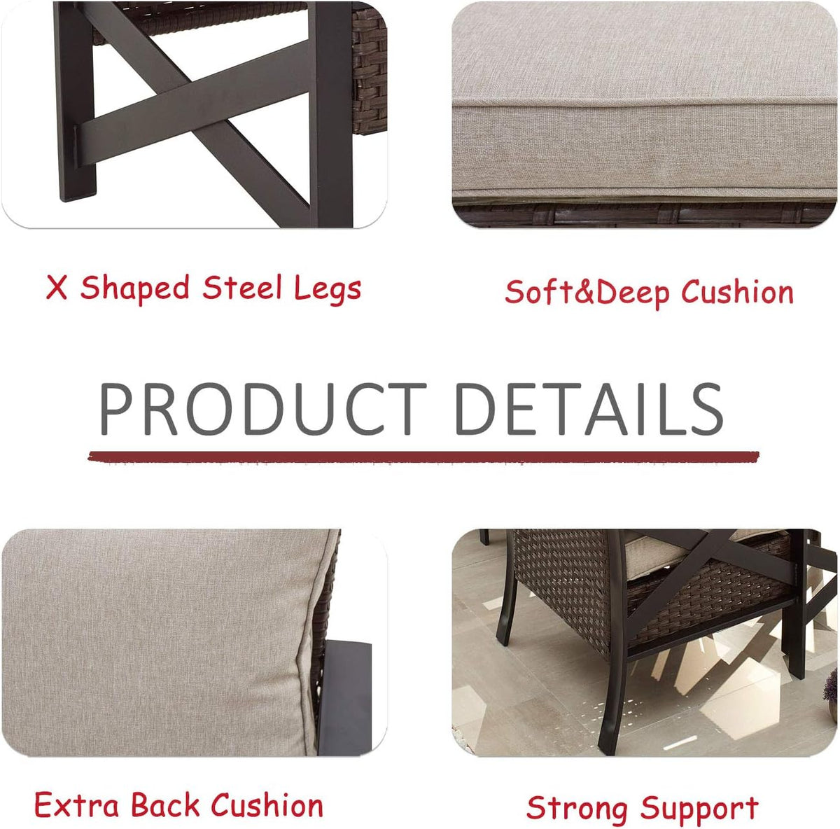 5 Piece Outdoor Wicker Conversation Sofa Set with Cushion and Coffee Table I7118
