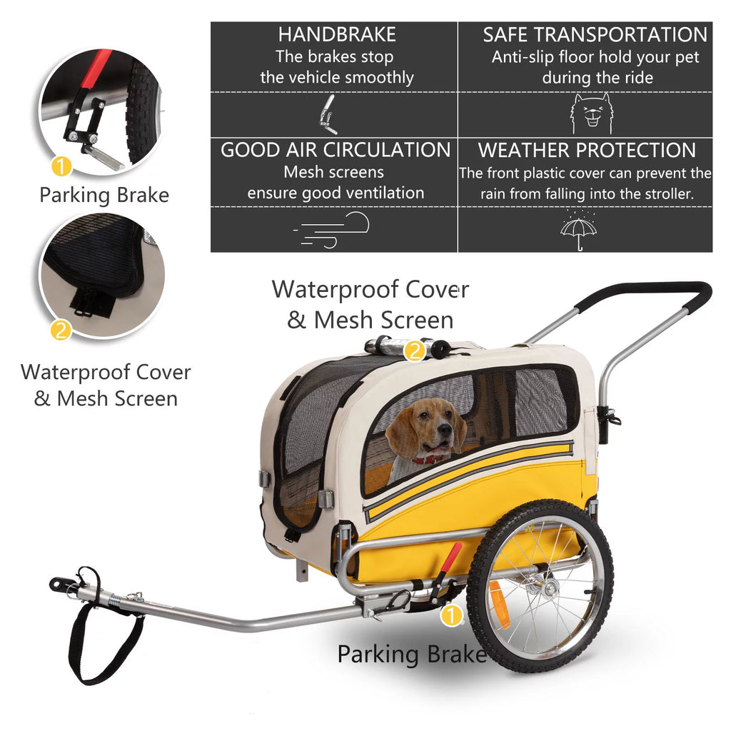 3-in-1 Dog Bicycle Trailer, Dog Stroller, and Dog Jogging Stroller, Orange Z364