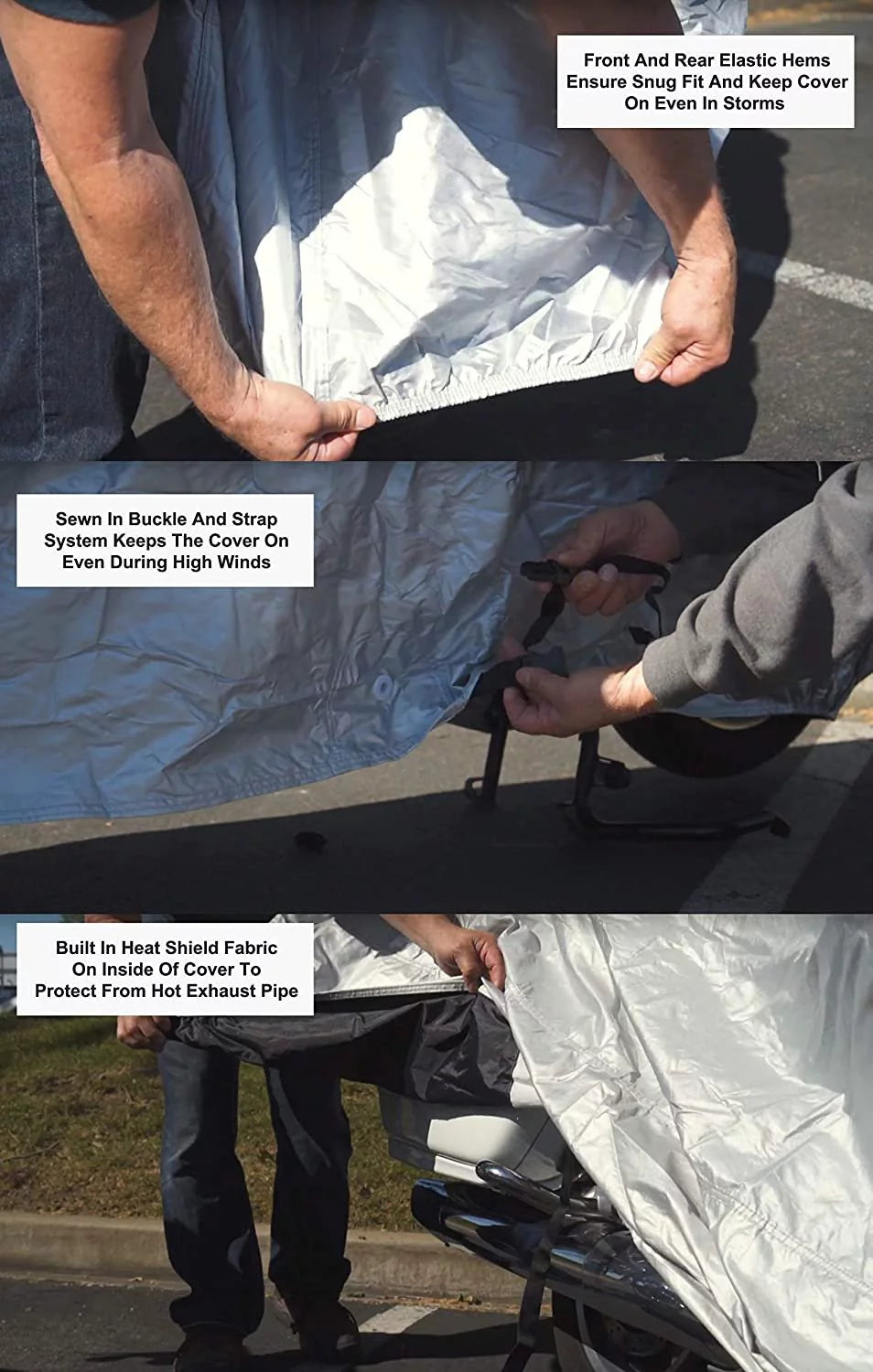 Weatherproof Motorcycle Cover with Securing Straps and Storage Bag D96754