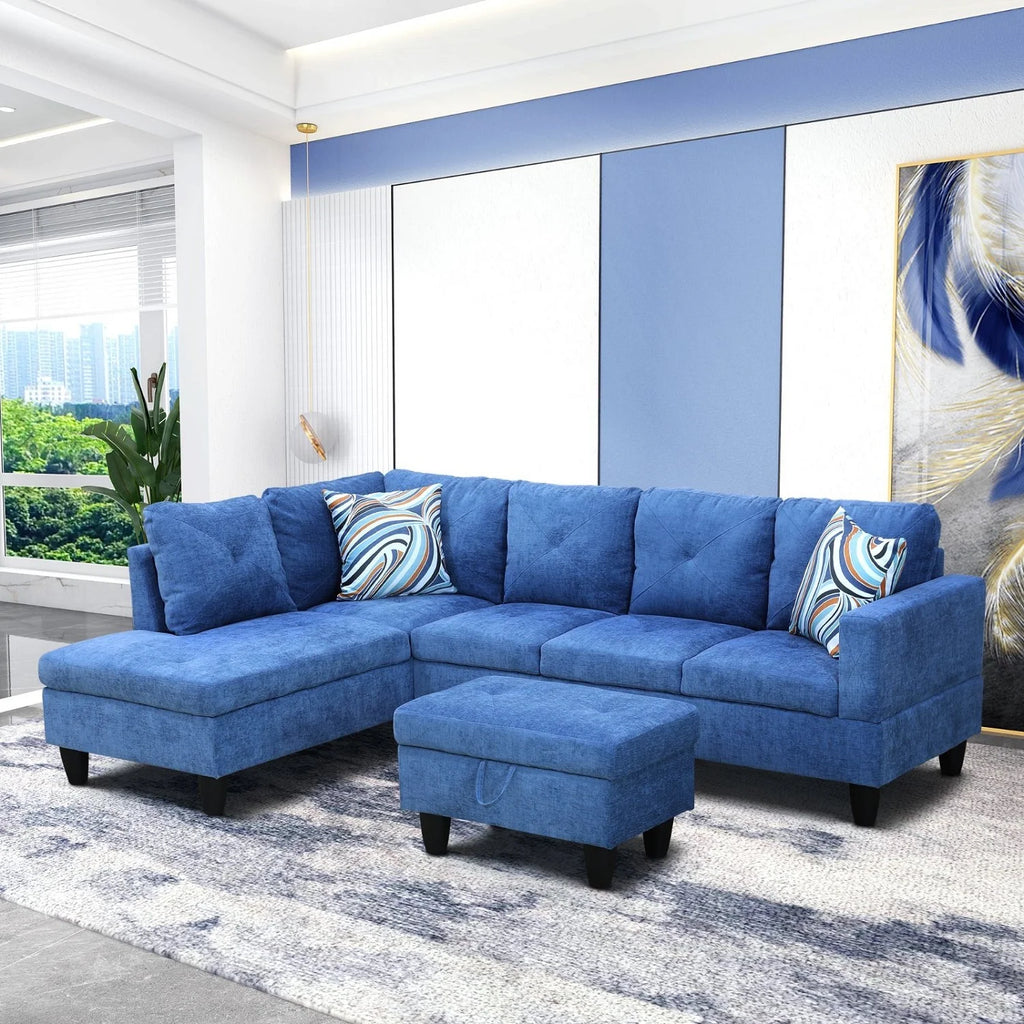Blue Linen 2-Piece Sofa Set Q5748