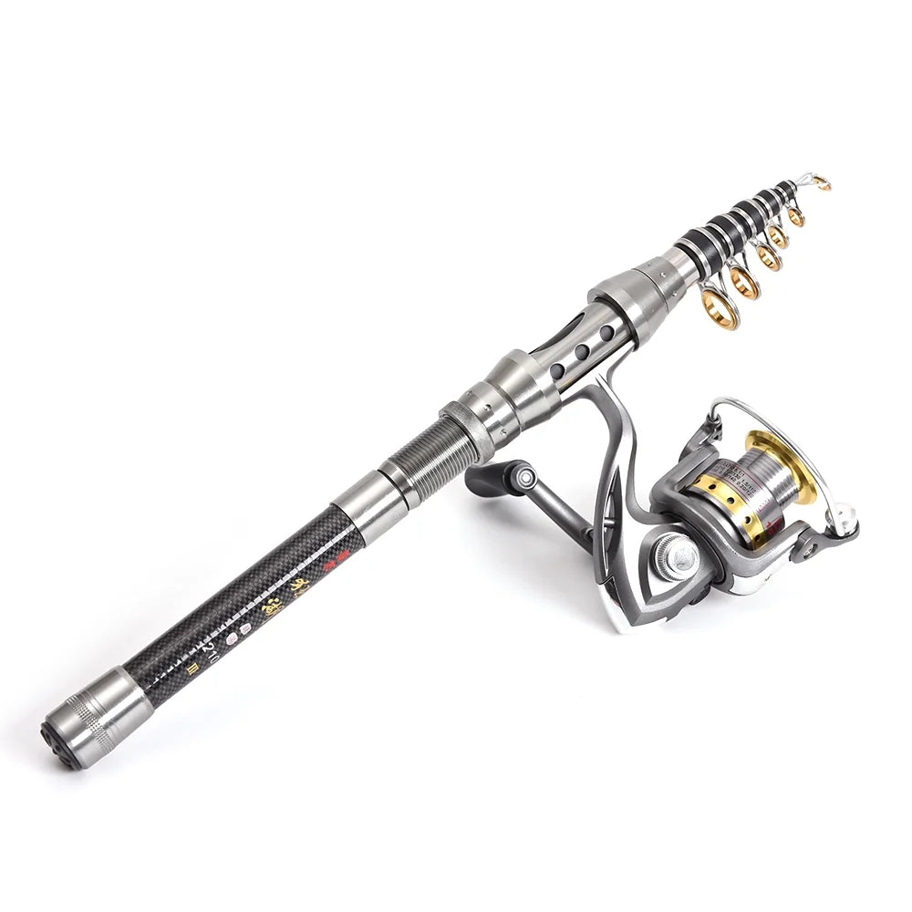 Telescopic Fishing Rod and Reel Combo Full Kit with 100M Fishing Line Lures Hooks Jig Head and Carrier Bag S421