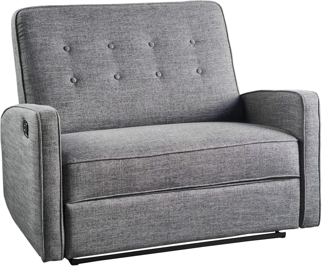 Grey Black Buttoned Fabric Reclining Loveseat G1048