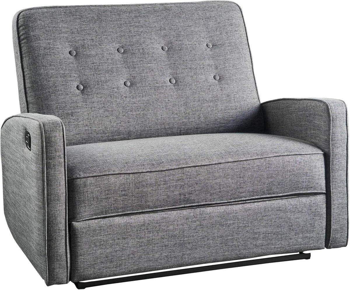 Grey Black Buttoned Fabric Reclining Loveseat G1048