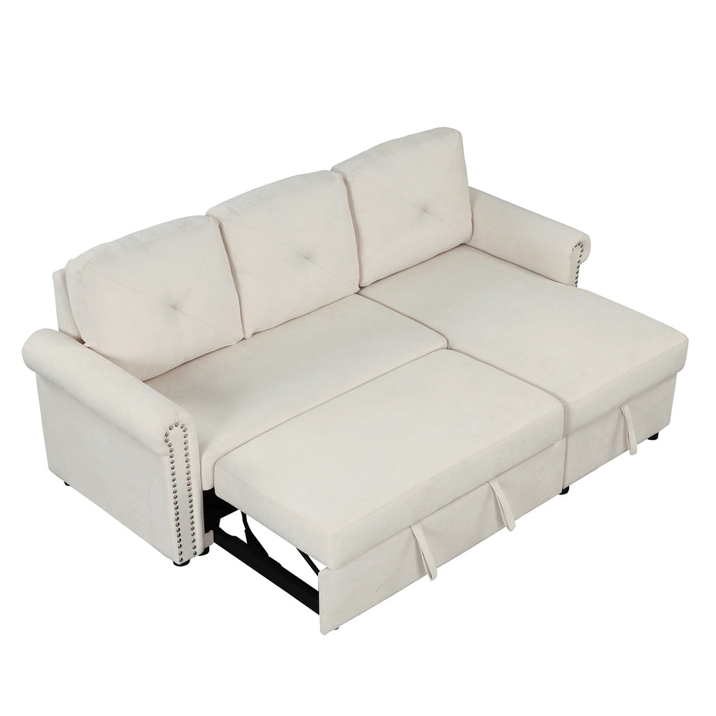 Velvet L Shaped Convertible Sleeper Sofa with Storage Chaise J94013