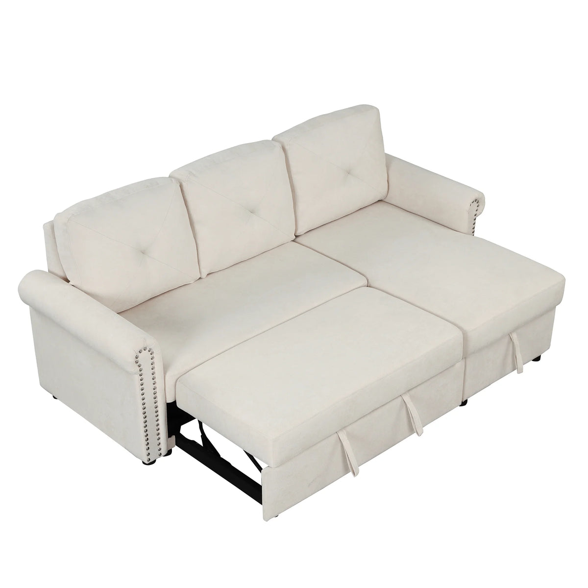 Velvet L Shaped Convertible Sleeper Sofa with Storage Chaise J94013