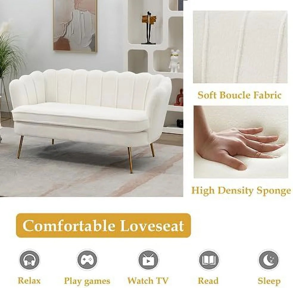 Boucle Loveseat Sofa with Gold Metal Legs P86245