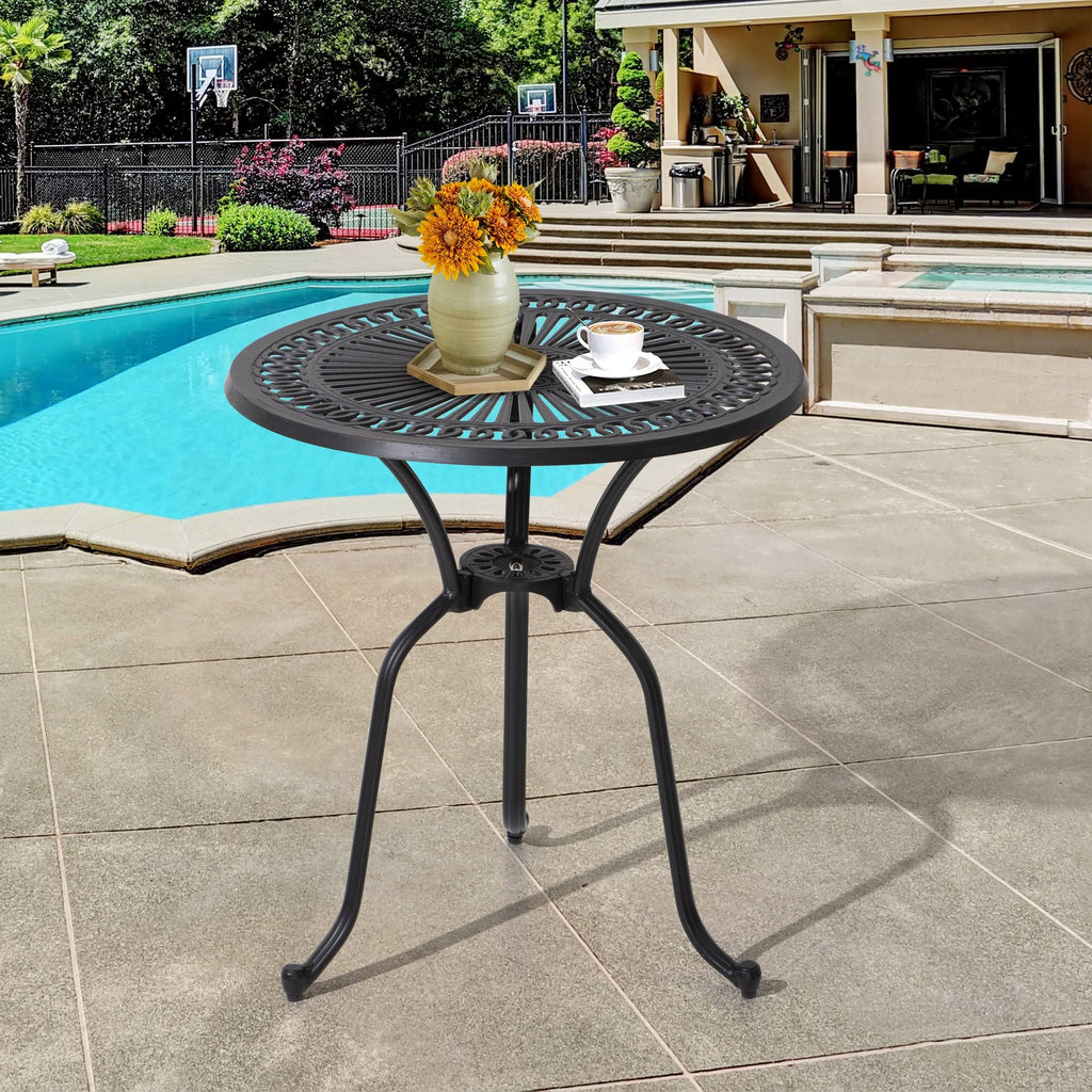 Cast Aluminum Round Patio Bistro Table with Umbrella Hole Y727