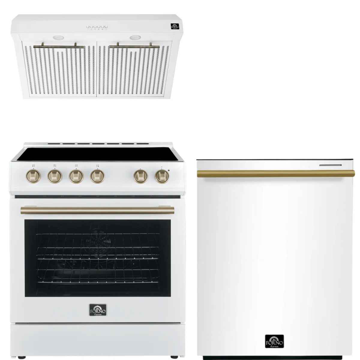 30 Electric Range, Range Hood and Dishwasher in White F746