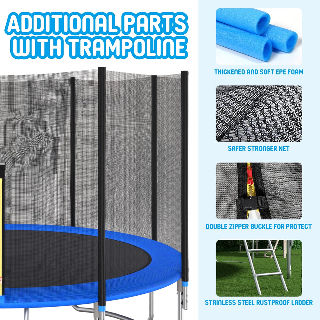 Large 2-IN-1 Trampoline with Hoop, High Density Net, 4 Steel Support Q291