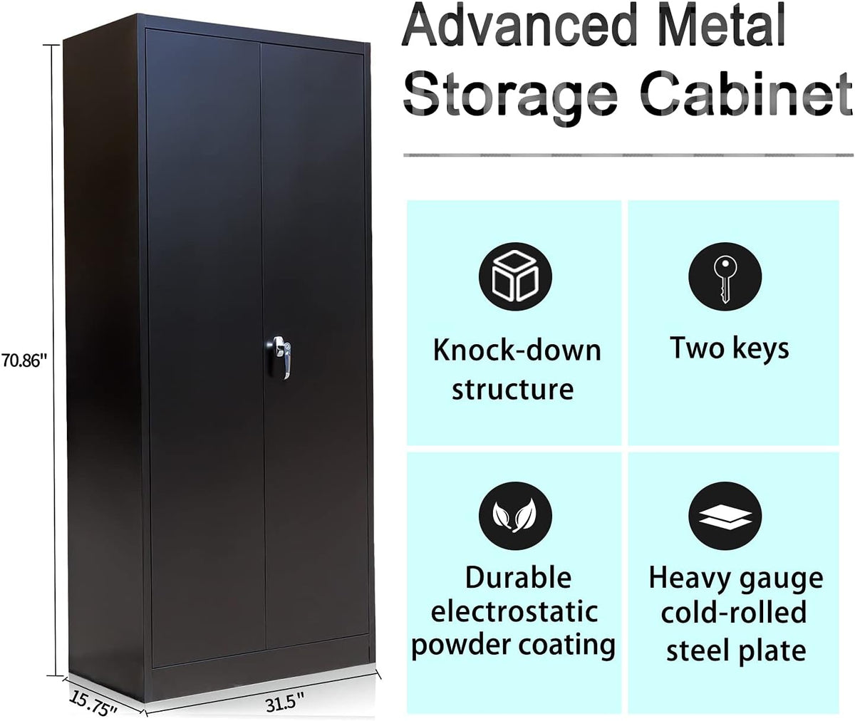 Lockable Steel Storage Cabinet with 2 Doors and 4 Shelves D7007