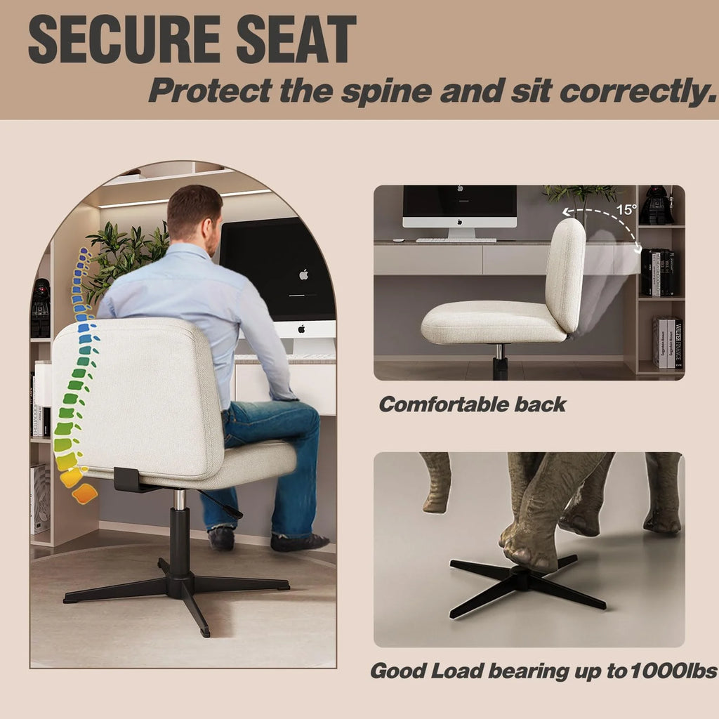 Armless Wide Seat Ergonomic Swivel Office Chair U925