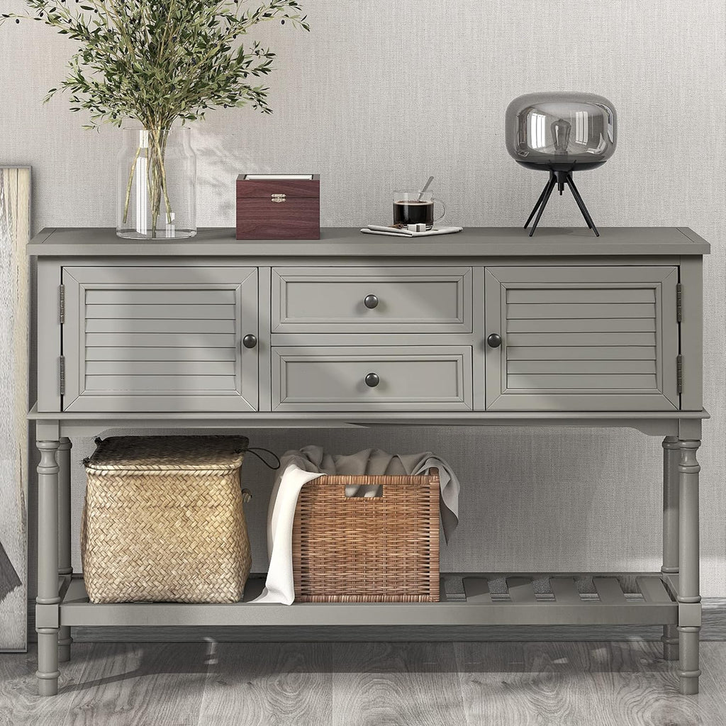 Green Solid Wood Console Table with 7 Drawers and 1 Cabinet C30338