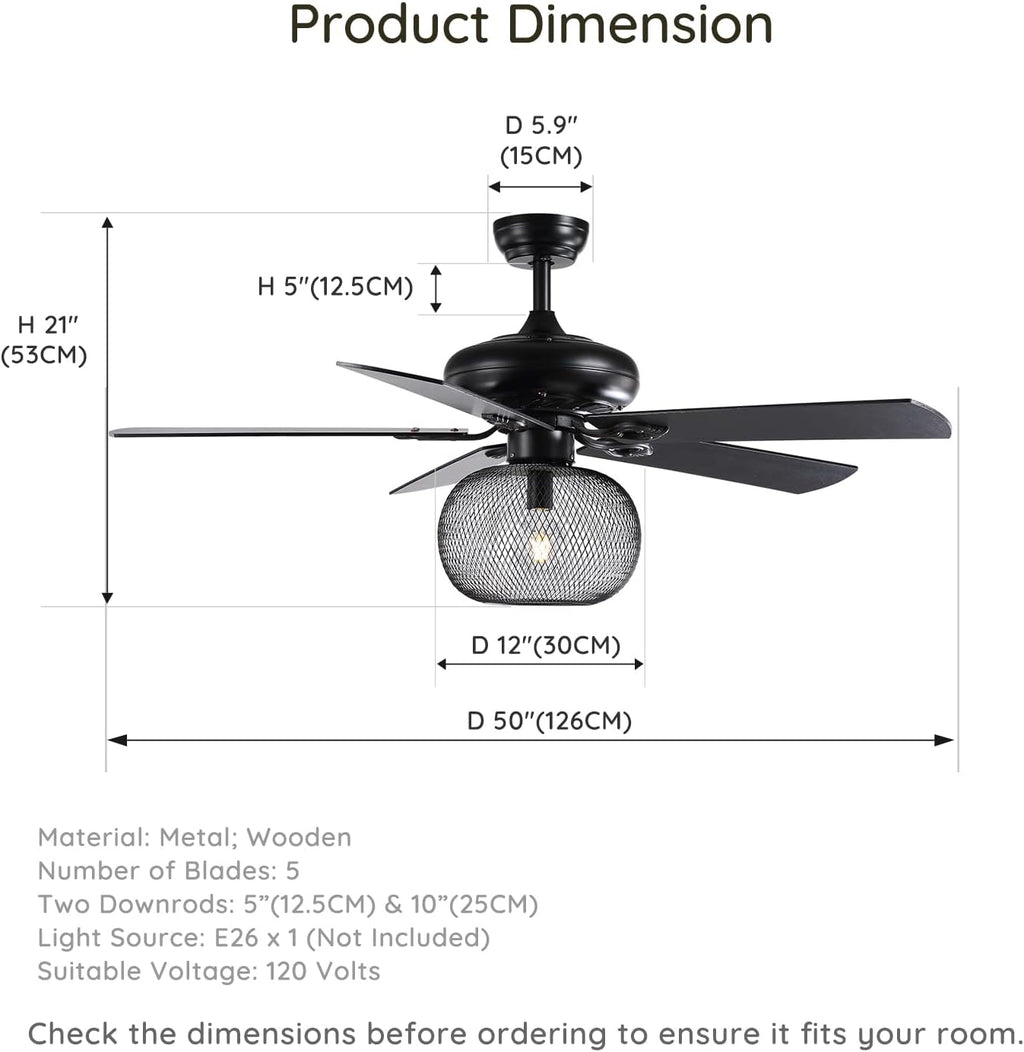 50 Inch Black Industrial Ceiling Fan with Remote V967303