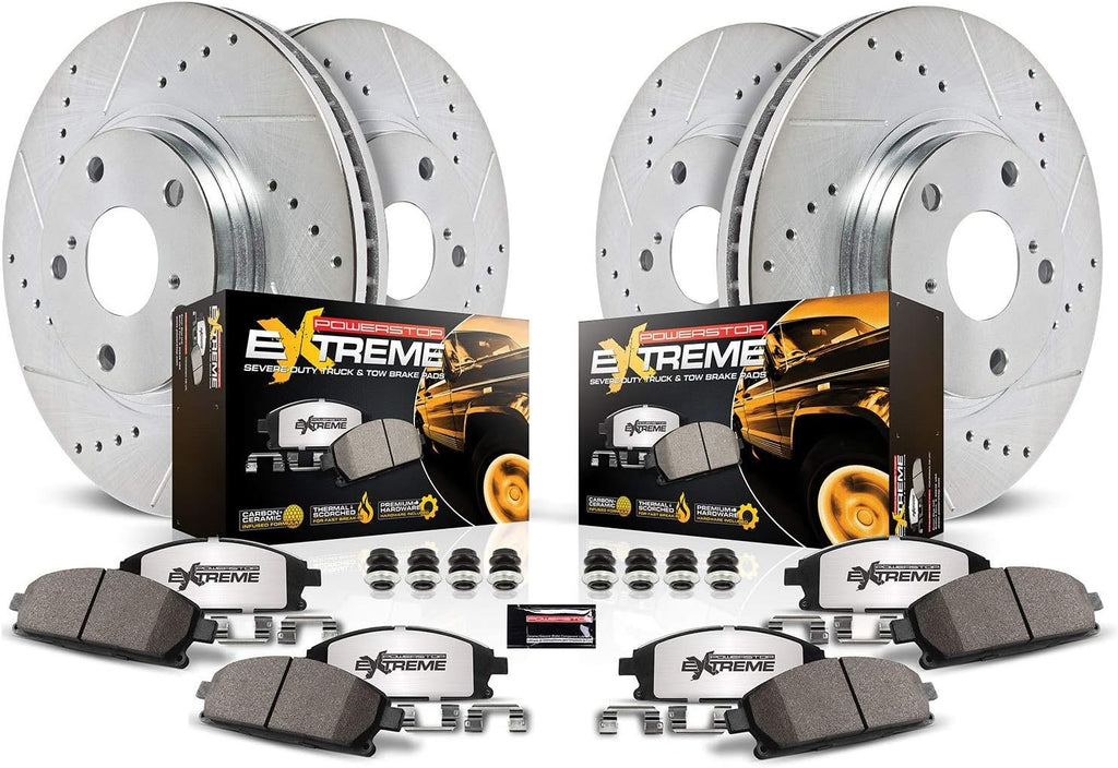 Front and Rear Carbon Fiber Ceramic Brake Kit with Drilled Slotted Brake Rotors A833078