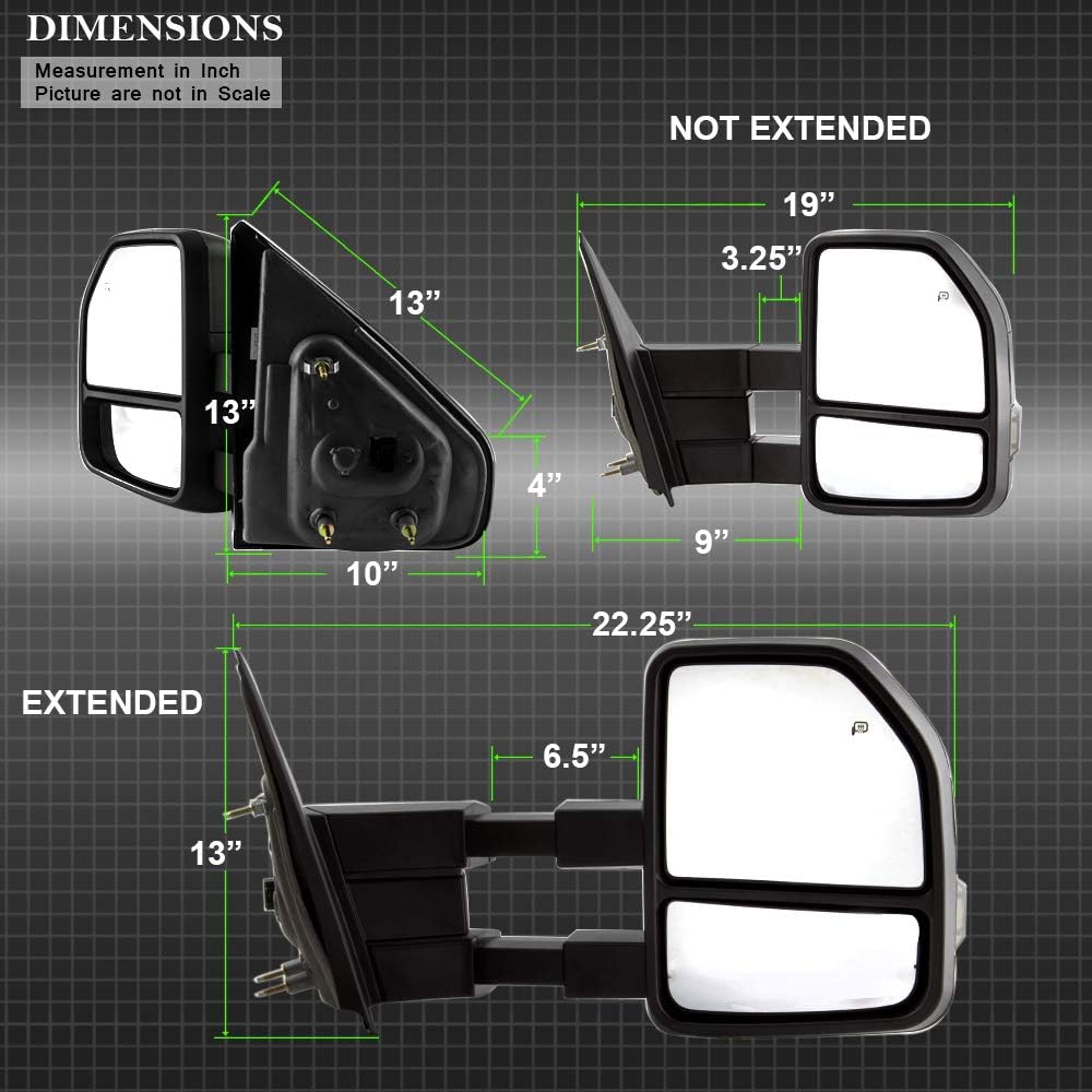 Telescoping Power Heated LED Signal Lights Towing Mirrors Pair Set C210323