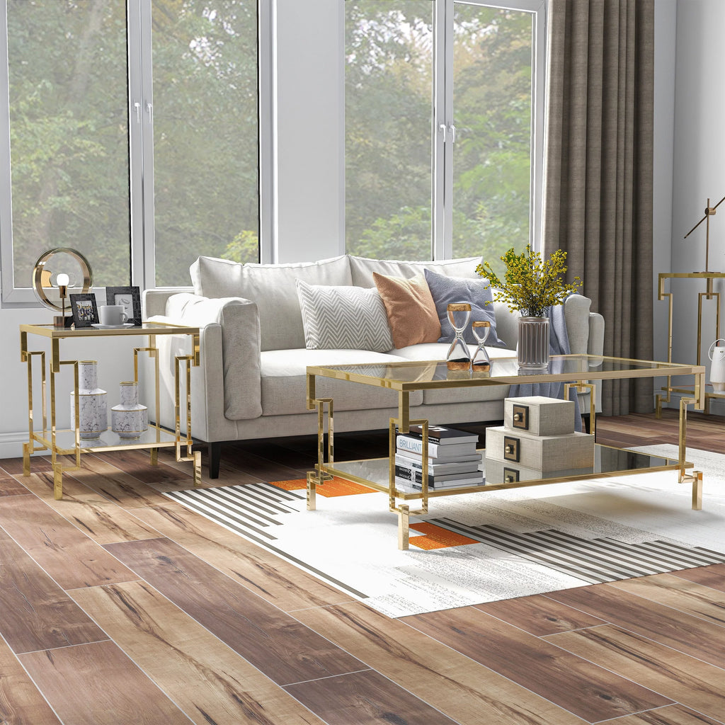 Glass Top 2-Piece Coffee Table Set with Shelf W61979