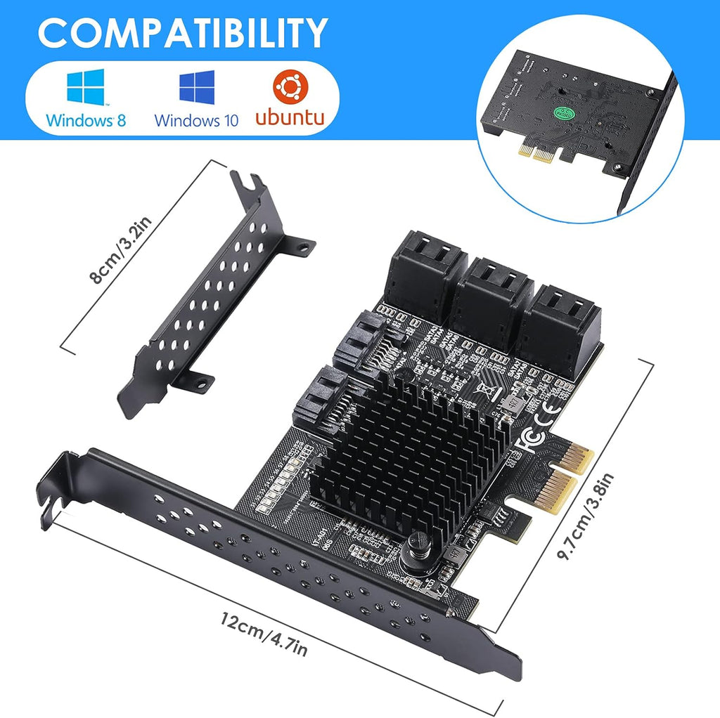 PCIe SATA Card 8 Ports with 8 SATA Cables and Low Profile Bracket I322