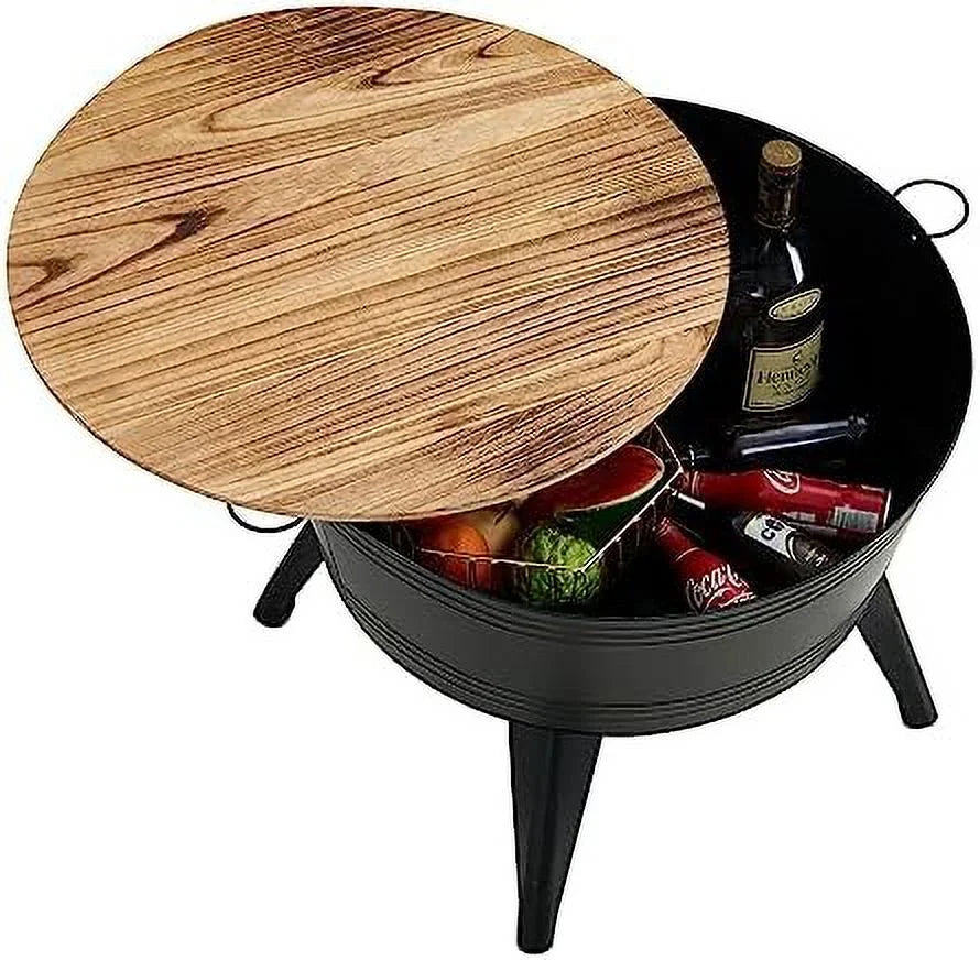 Galvanized Rustic Round Metal End Tables with Wood Lid W96881