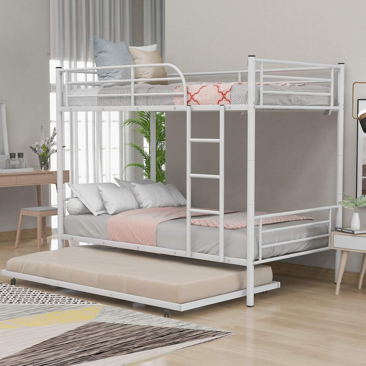 Black Twin Metal Bunk Bed with Trundle C346
