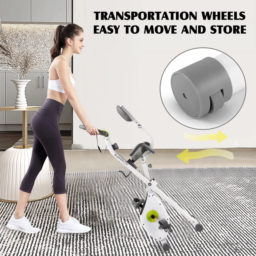 Folding Upright Cycling Exercise Bike with Backrest Magnetic Resistance Q174