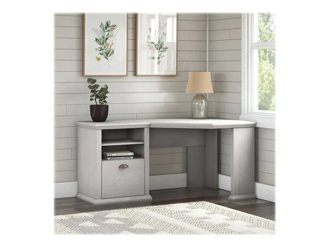 Linen White Oak Corner Desk with Storage J5290