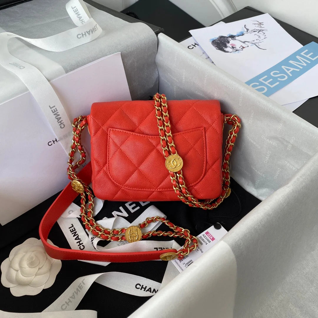 Mini Flap Bag With Top Handle Gold Hardware Red 7.9in/20cm A3303