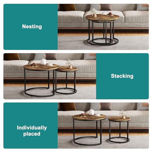 Set of 2 Round Wood Grain Coffee Table E236