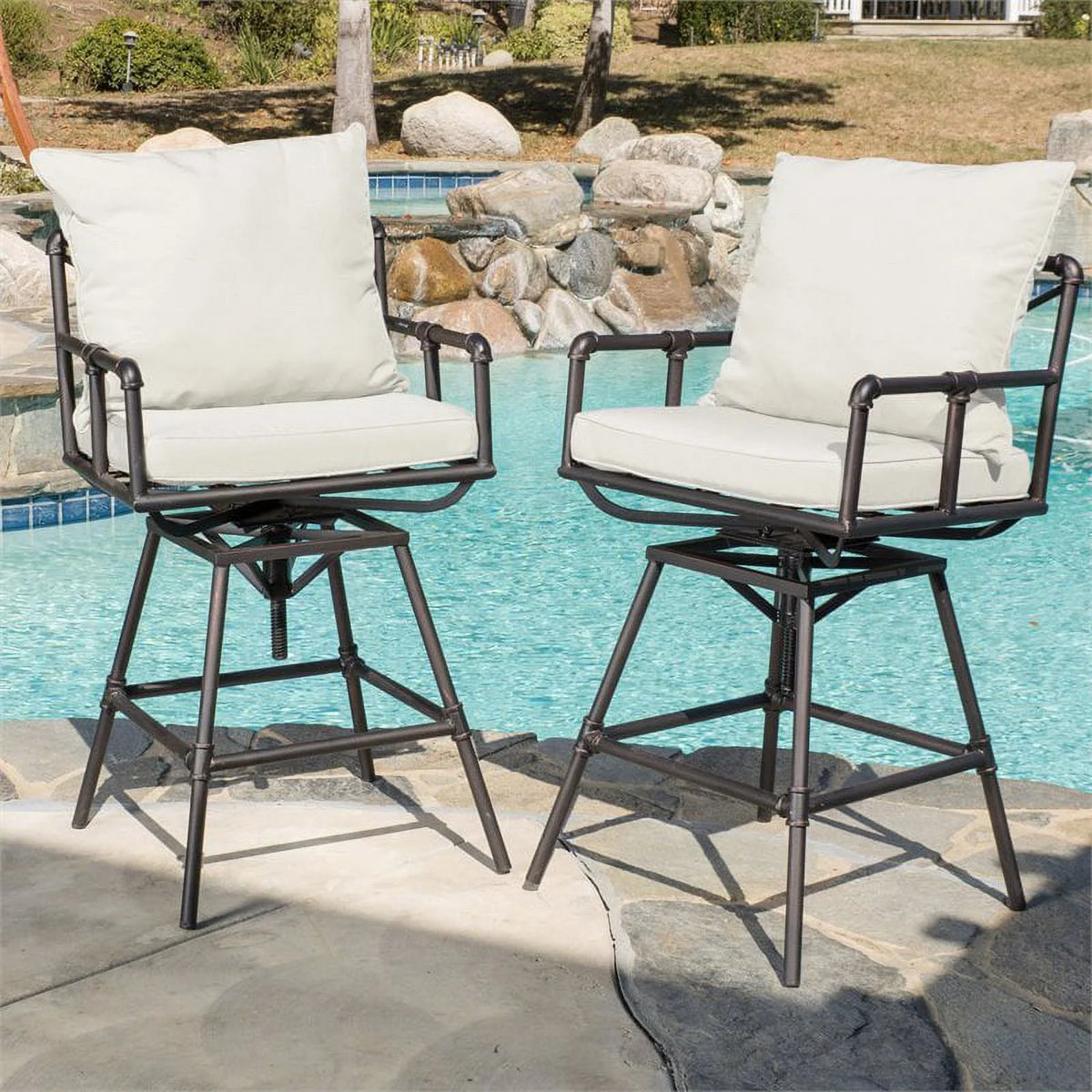Adjustable Barstool Set of 2 Black Copper Beige X235