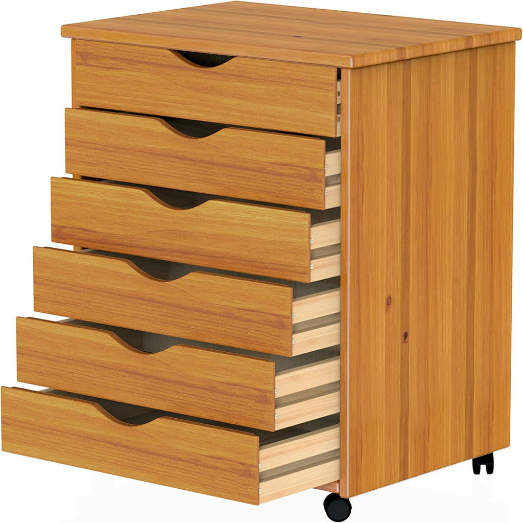 6 Drawer Wide Roll Cart, Medium Pine, Pack of 2 G352158