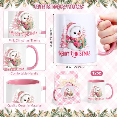 6 Sets Pink Ceramic Christmas Mugs 12 oz Y34986