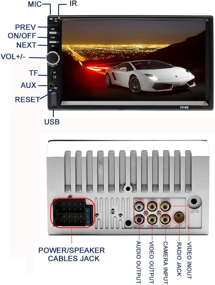 7'' Double Din Car Stereo Bluetooth Radio Receiver Touch Screen MP3/USB/SD FM Audio T485375
