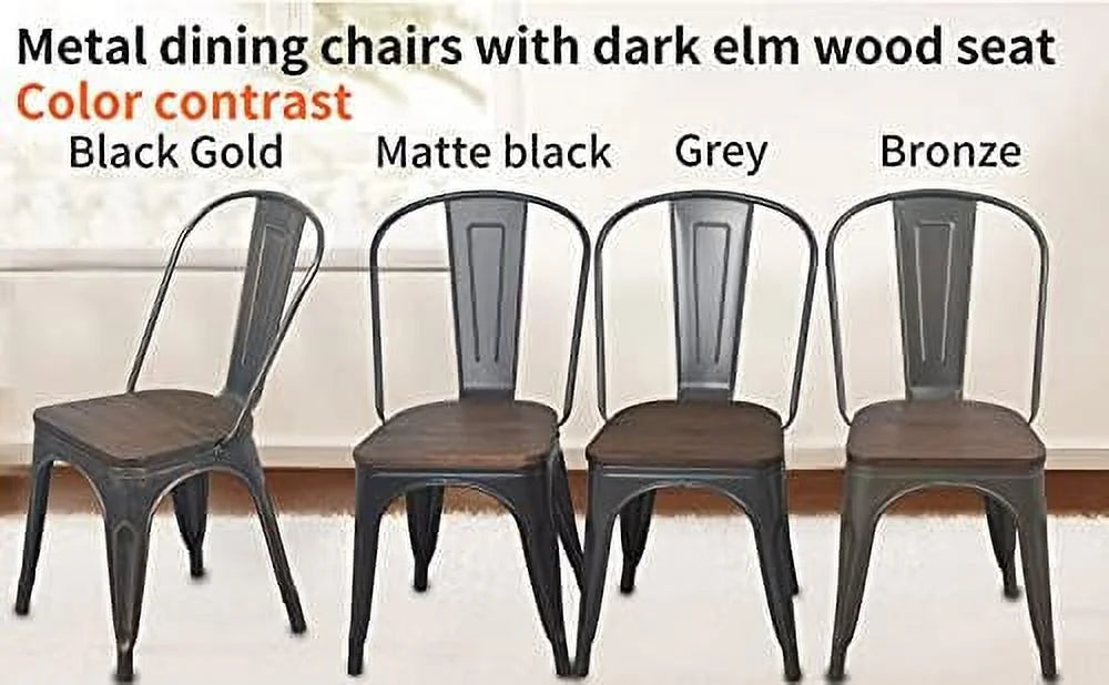 Gunmetal Grey Metal Dining Chairs Set of 4 with Wood Seat U920