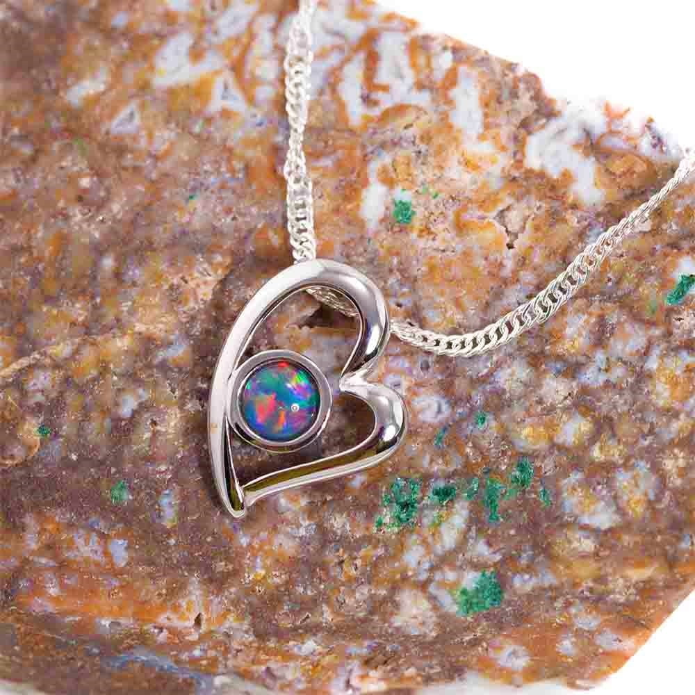 Sterling Silver Australian Black Opal Necklace C666007