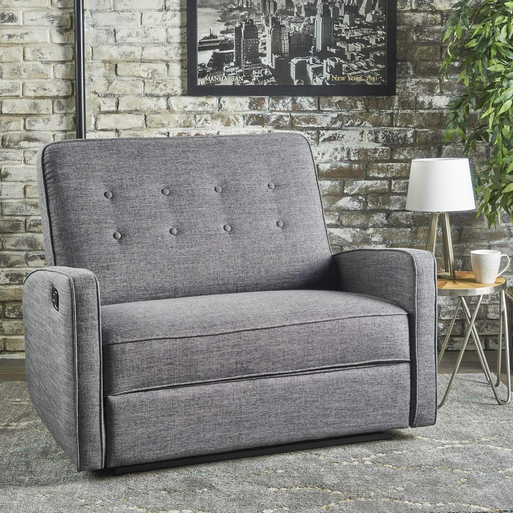 Grey Black Buttoned Fabric Reclining Loveseat G1048