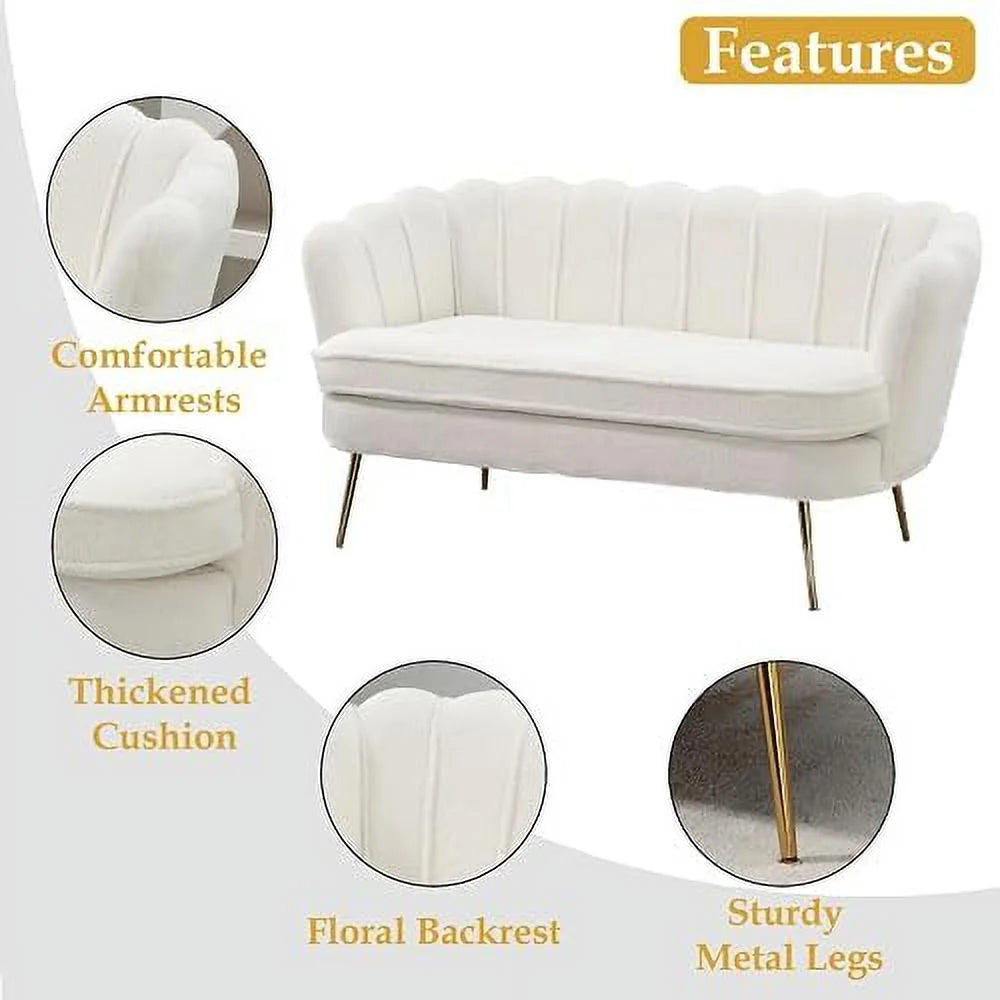 Boucle Loveseat Sofa with Gold Metal Legs P86245