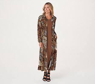 Women Regular Duster & Maxidress Set, Size Large, Wild Cat/Brown P4878