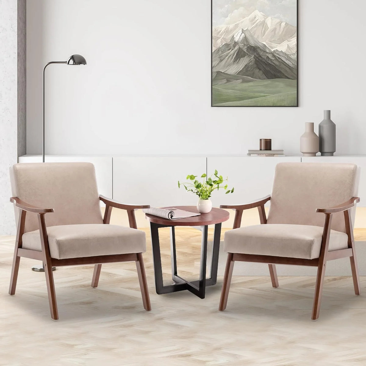 Mid-Century Modern Velvet Accent Chair with Solid Wood Frame Z46266